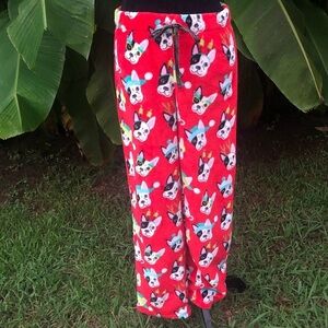 Secret Treasures Red Plush French Bulldog Drawstring Pajama Pants